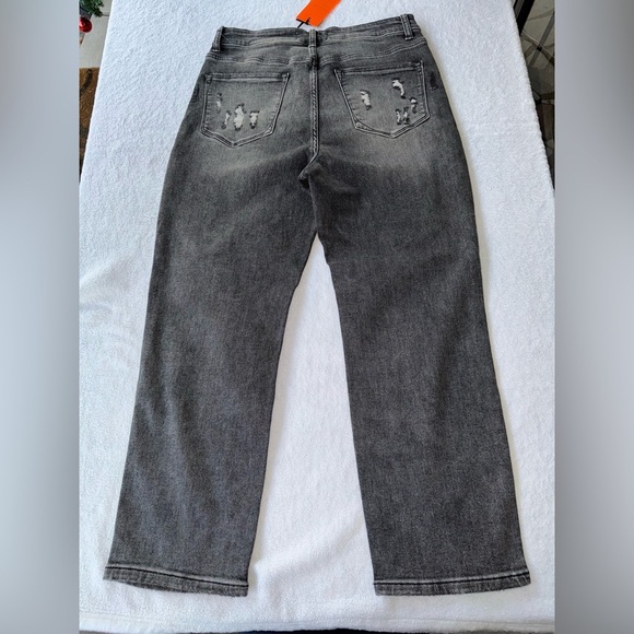 Risen Jeans Women’s Sz 11/30 High Waist Girlfriend Jeans black distressed Ripped - Picture 2 of 14